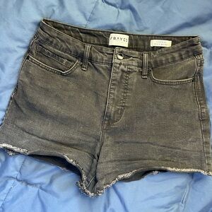 Frayed High-Rise Black Denim Shorts by FRAYED